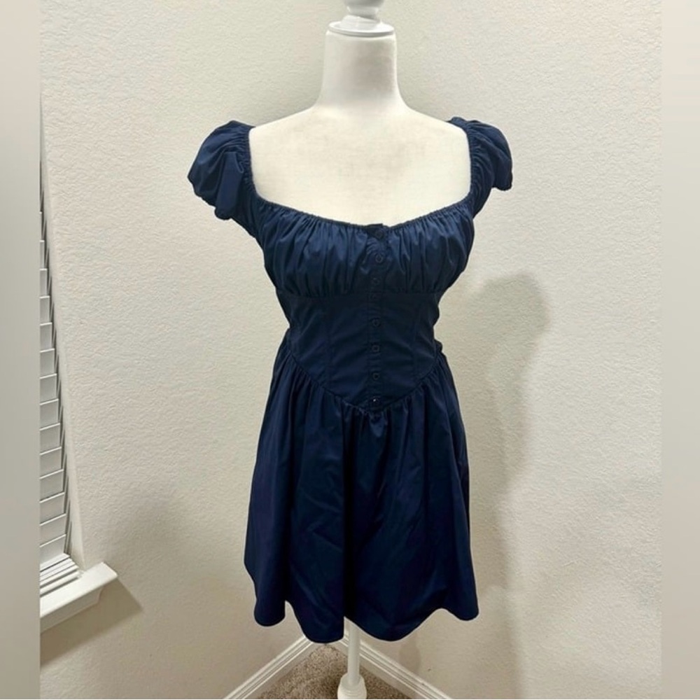 House of CB nala dress Navy Puff-Sleeve Corset Mini Dress - Picture 5 of 7